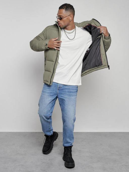 Куртка спортивная мужская зимняя с капюшоном цвета хаки 8362Kh - Wonderrman фото 13