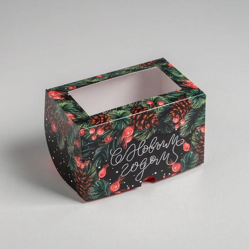 Цена за 5 шт. Коробка для капкейков «С Новым годом!» 10×16×10 см