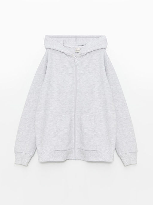 Kap??onlu Basic Uzun Kollu K?z ?ocuk Fermuarl? Sweatshirt