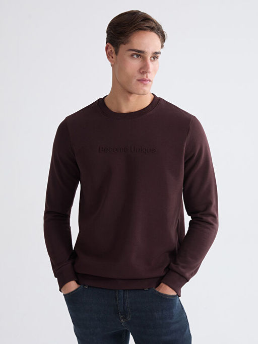 Bisiklet Yaka Bask?l? Erkek Sweatshirt