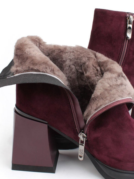 04-M3-9204 WINE Ботильоны зимние женские (натуральная кожа, натуральный мех)