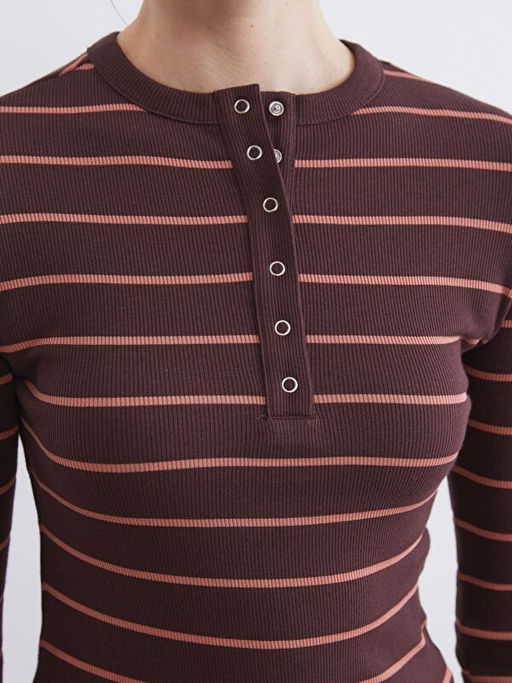 Bisiklet Yaka ?izgili Kad?n Body