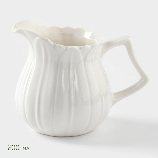 Набор фарфоровый сервировочный BellaTenero Тюльпан, 4 предмета: молочник 200 мл, сахарница с крышкой 170 мл, бамбуковая подставка, ложка, белая фото 3