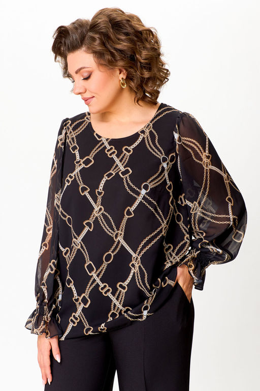 Блуза Swallow 803.2 черный+серебряный узор фото 749