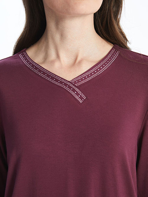 V Yaka Parlak Ta?l? Kad?n Bluz