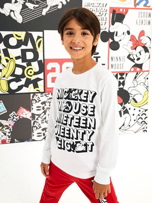 Bisiklet Yaka Mickey Mouse Bask?l? Uzun Kollu Erkek ?ocuk Sweatshirt ve E?ofman Alt?
