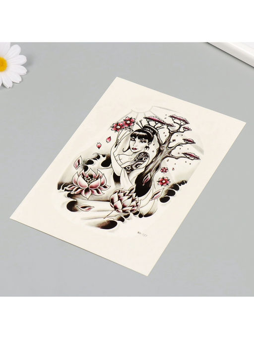 Цена за 2 шт. Переводная тату на тело цветная Леди Сакура, 26.1?14.6 см