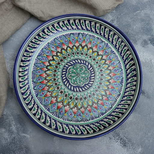 Ляган узбекский Риштанская Керамика «Орнамент», d=36 см, синий