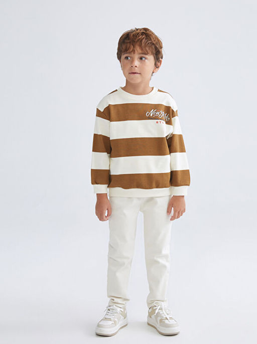 Bisiklet Yaka Bask?l? Erkek ?ocuk Sweatshirt