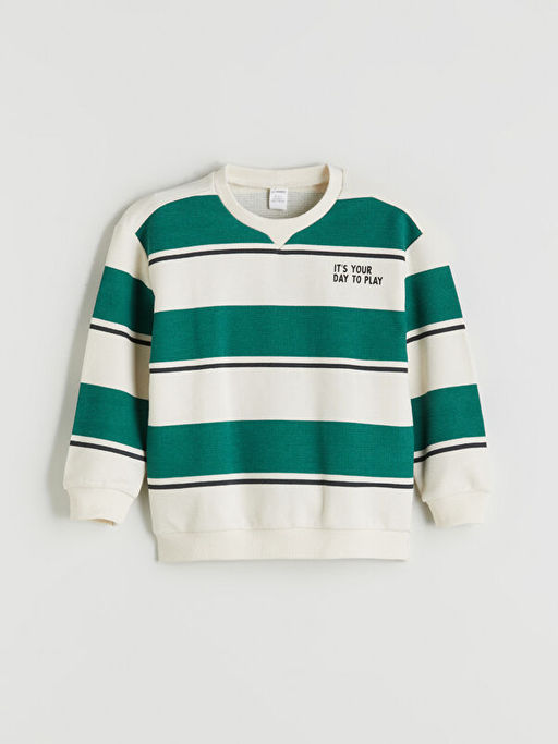 Bisiklet Yaka ?izgili Erkek ?ocuk Sweatshirt
