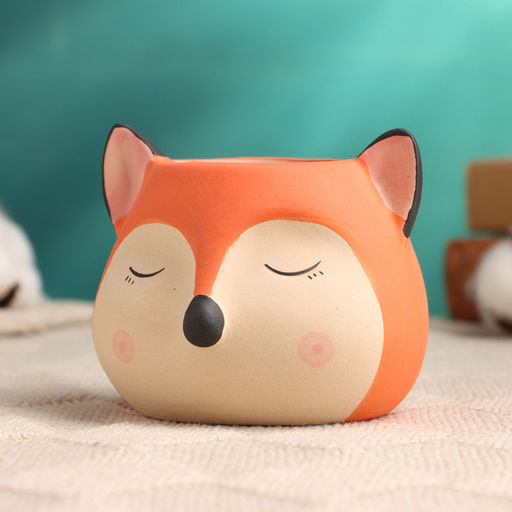 Фигурное кашпо для цветов «Добрый лис», 9×9×7 см, керамика, оранжевое, бежевое