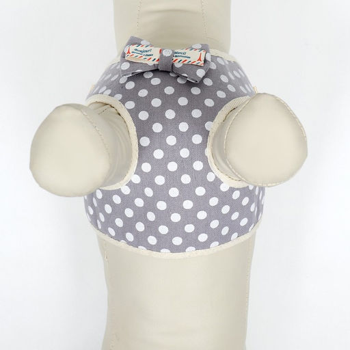 Комплект с мягкой шлейкой Горох, размер М, поводок 120 х 1,5 см, ОГ 34-66 см, серый - Пижон фото 6