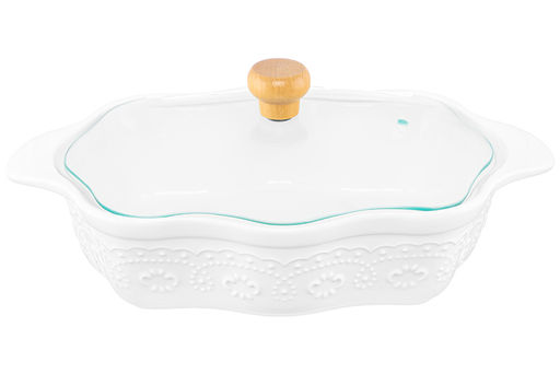 Блюдо д/зап и серв 32*20*14 см 1,5 л ажур Белый узор + стекл крышка на дер подстав. - Elan gallery фото 27