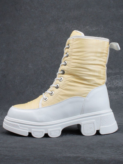 02-FAS99-5Z YELLOW/WHITE Дутики женские (искусственная кожа, плащевая ткань, шерсть)