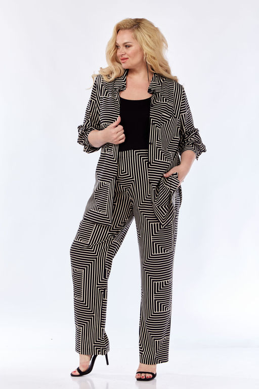 Костюм Элль стиль 2299 бежевый/черный принт  фото 7