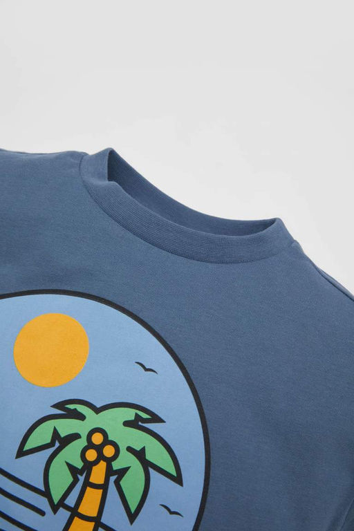 Футболка с короткими рукавами и круглым вырезом для маленьких мальчиков с принтом природы - Defacto фото 5