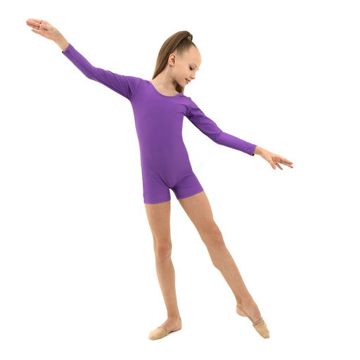 Купальник гимнастический Grace Dance, с шортами, с длинным рукавом, р. 40, цвет фиолетовый  фото 4
