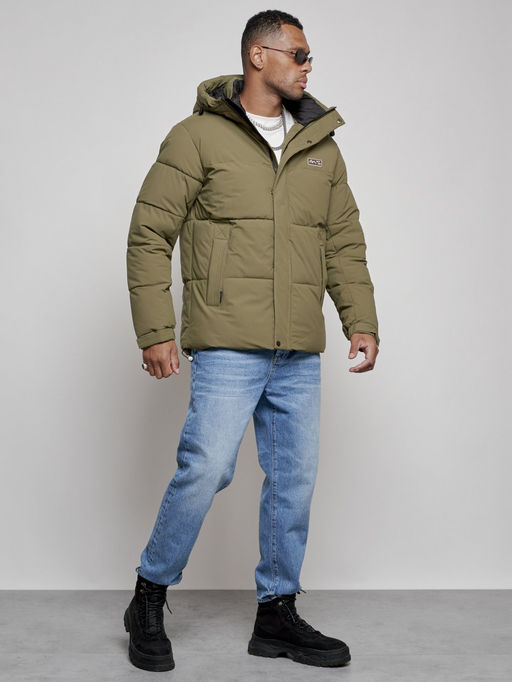 Куртка молодежная мужская зимняя с капюшоном цвета хаки 8356Kh - Wonderrman фото 4
