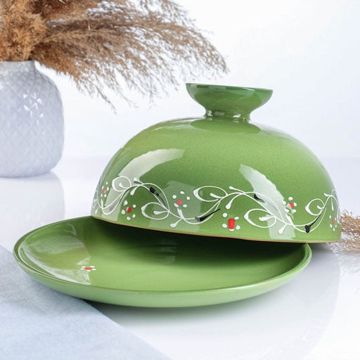 Блинница Псковский гончар «Ромашка», 24×15 см, керамика, зелёная