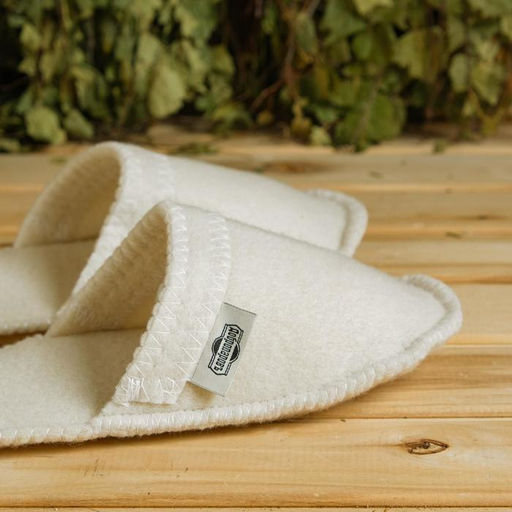 Тапочки для бани, полиэфир 70%, шерсть 30%, белые, «Добропаровъ»