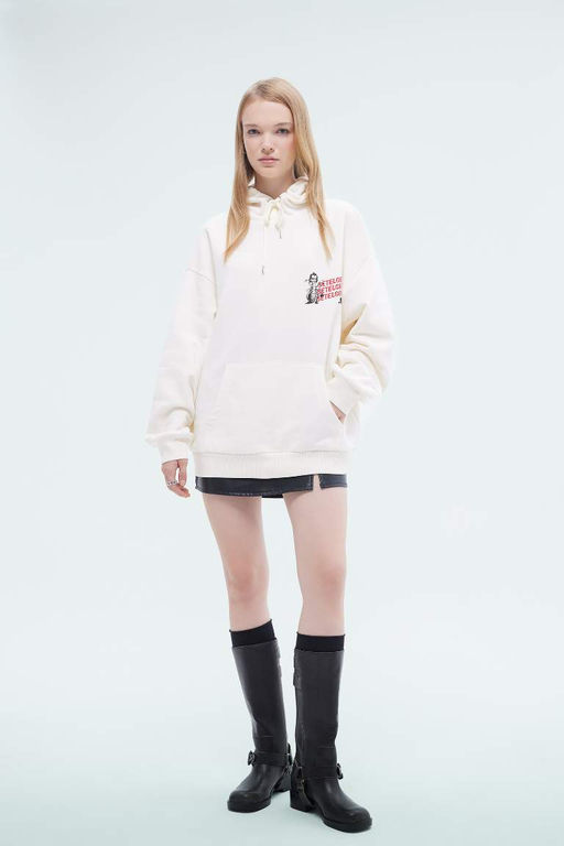 Женская толстая толстая толстая толстая толстовка с капюшоном и принтом Cool Beetlejuice Oversize, широкий крой - Defacto фото 2