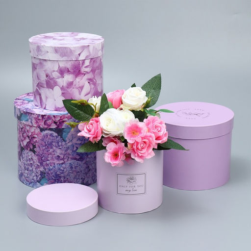 Набор коробок для цветов 4 в 1, упаковка подарочная, Лаванда, 14?14?13 см - 20?20?17.5 см