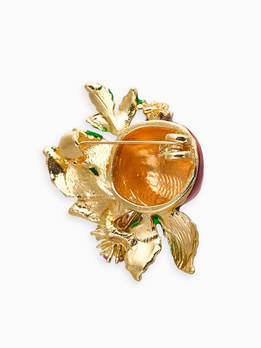 Брошь «Гранат» с цветком, со стразами, цветная в золоте