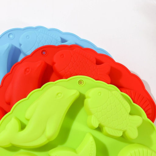 Форма для выпечки Доляна «Морские обитатели», силикон, 26×24×2.5 см, 7 ячеек, бирюзовая