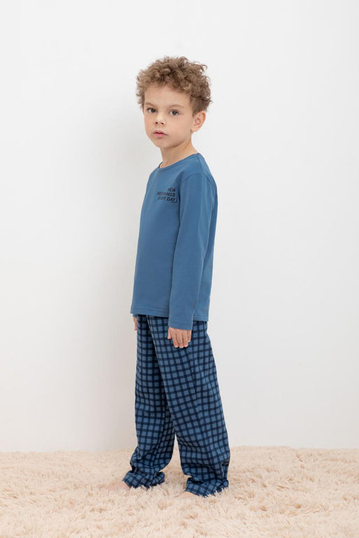 Crockid _ К 1600-1/синяя волна,бежевая клетка пижама дет  фото 4
