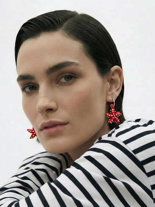 Серьги из стекла "Море", звезда, цвет красный в золоте