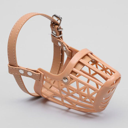 Намордник пластиковый №5 с ошейником из эко кожи ОМ 30 см ДН 11 см ОШ 47-62 см - Пижон фото 4