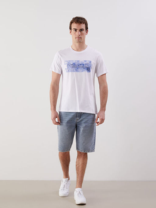 Bisiklet Yaka K?sa Kollu Bask?l? Penye Erkek Ti??rt