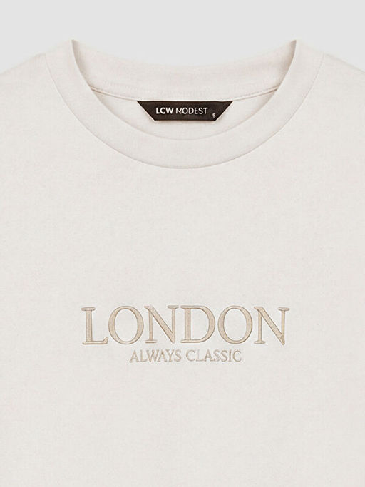 Bisiklet Yaka London Bask?l? Kad?n Ti??rt