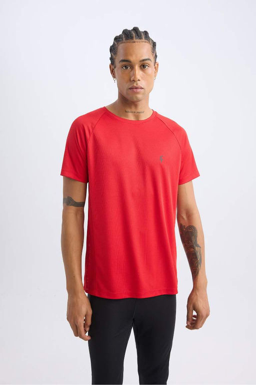 Красная спортивная футболка стандартного кроя DeFactoFit с круглым вырезом и короткими рукавами  фото 5