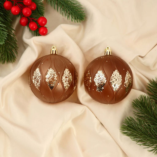 Ёлочные игрушки Гэбриэл, шары новогодние, d=8 см, 2 шт., блеск, коричневый - Зимнее волшебство фото 2