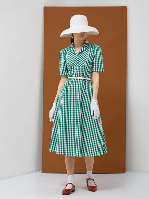 Платье хлопок клетка зелено-белая - Tantino фото 5
