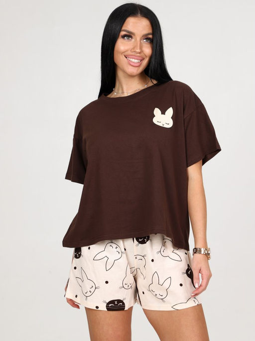 676 ПИЖАМА ЖЕНСКАЯ (шорты) (Бежевый (зайцы)) - А-дина фото 3
