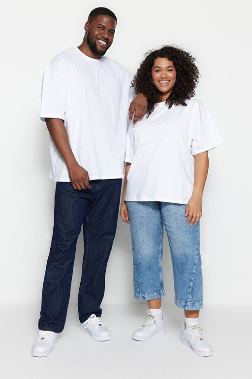 B_y_k Beden Beyaz Oversize Rahat Basic %100 Pamuklu T-Shirt TMNSS23TS00139 - Trendyolmilla фото 2