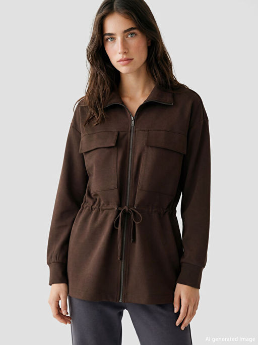 Dik Yaka Soft Touch Kad?n Fermuarl? Sweatshirt