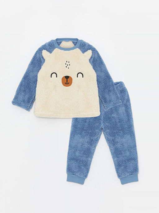 Bisiklet Yaka Uzun Kollu Nak?? Detayl? Pel?? Erkek Bebek Pijama Tak?m?