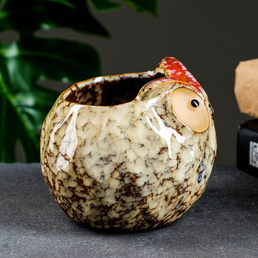 Горшок для цветов «Совёнок», 550 мл, 11×11.5×10 см, керамика, бежевый