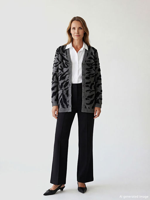 V Yaka Desenli Kad?n Triko H?rka