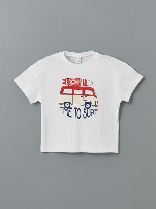 Bisiklet Yaka Bask?l? K?sa Kollu Erkek ?ocuk ?ortlu Pijama Tak?m?