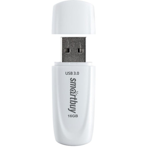 Флешка Smartbuy 016GB3SCW, 16 Гб, USB3.0, чтение до 100 Мб/с, запись до 40 Мб/с, белая