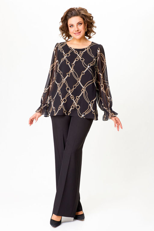 Блуза Swallow 803.2 черный+серебряный узор фото 757