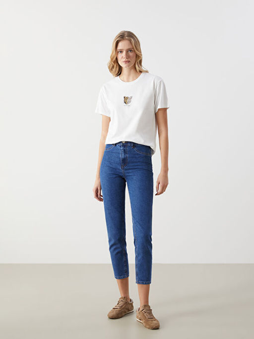 Bisiklet Yaka Leopar Bask?l? Kad?n Ti??rt