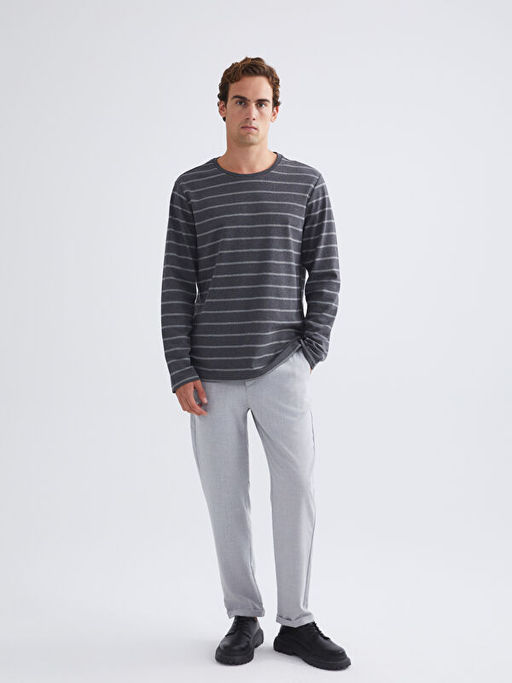 Bisiklet Yaka Uzun Kollu ?izgili Erkek Ti??rt