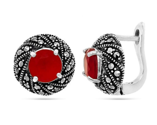 Серьги из серебра марказит, синт.рубин, SL-AGA1635