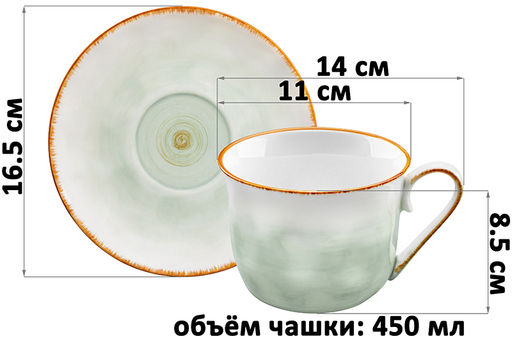 Чайная пара 2 пр. 450 мл 14*11*8,5 см Кантри, зеленый, фарфор - Elan gallery фото 2