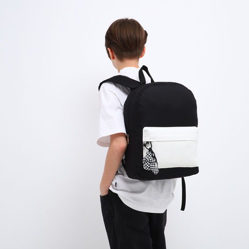 Рюкзак текстильный с карманом кожзам, 38х29х11 см, черный, белый - Nazamok фото 9